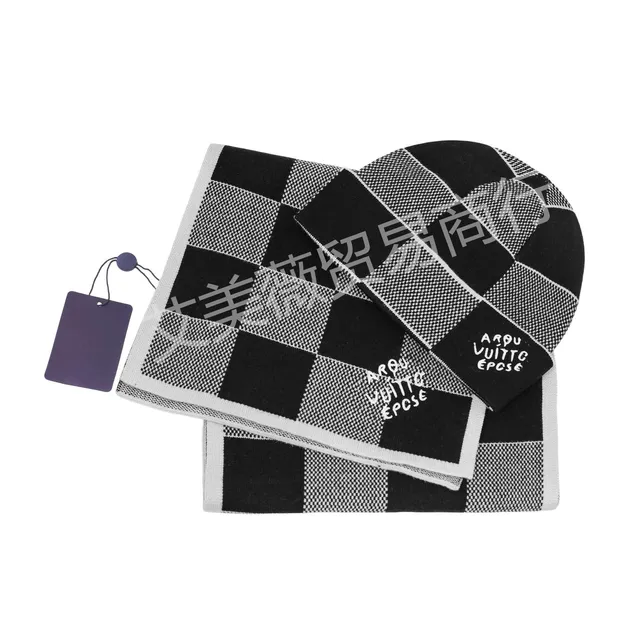 Louis Vuitton Checkered Scarf and Beanie Set
