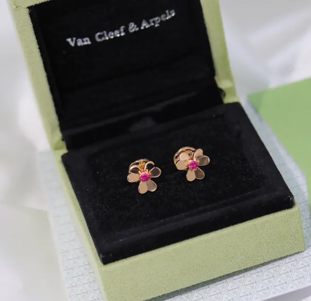 Van Cleef & Arpels Alhambra Earrings Floral with Ruby Center