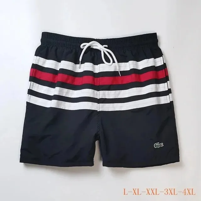 Lacoste Striped Swim Shorts Navy with White and Red Stripes