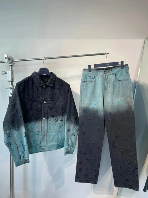 Louis Vuitton Denim Jacket and Trousers Set Monogram Embossed Gradient Wash
