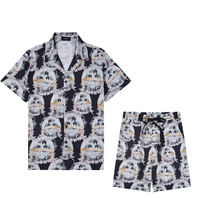 Amiri Skull Print Camp Shirt and Shorts Set All-Over Skull Graphic