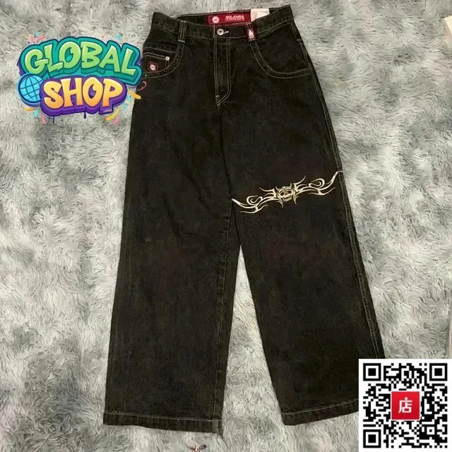 Wide-Leg Jeans Embroidered Tribal