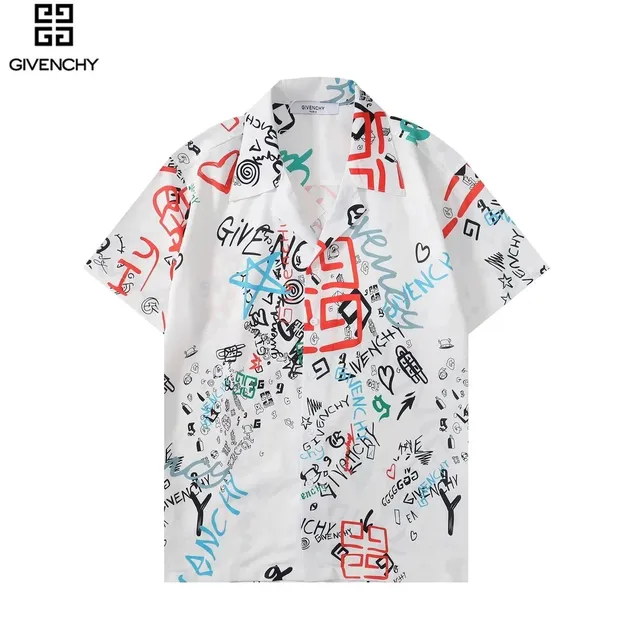 Givenchy Printed Short-Sleeve Shirt Graffiti Logo All-Over Print