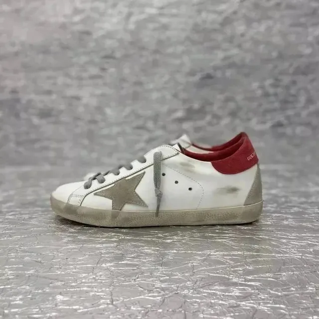 Golden Goose Super-Star Distressed White with Red Heel Tab