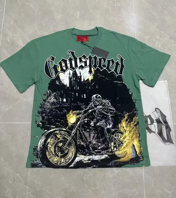 Godspeed Graphic Tee Motorcycle Skull Print