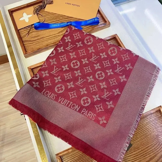 Louis Vuitton Monogram Shawl Red and Beige