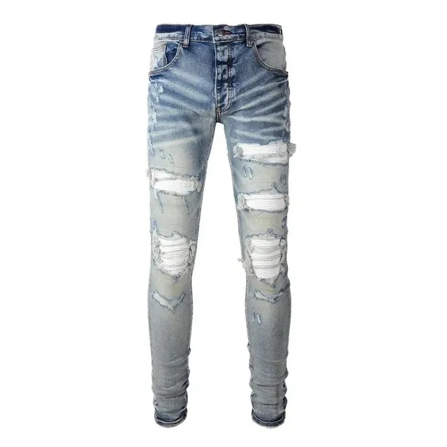 Distressed Slim Fit Jeans Heavy Ripped Washed