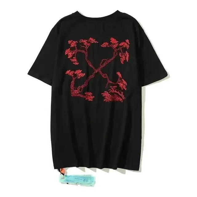 Off-White Graphic T-Shirt Red Embroidered Crossed Trees