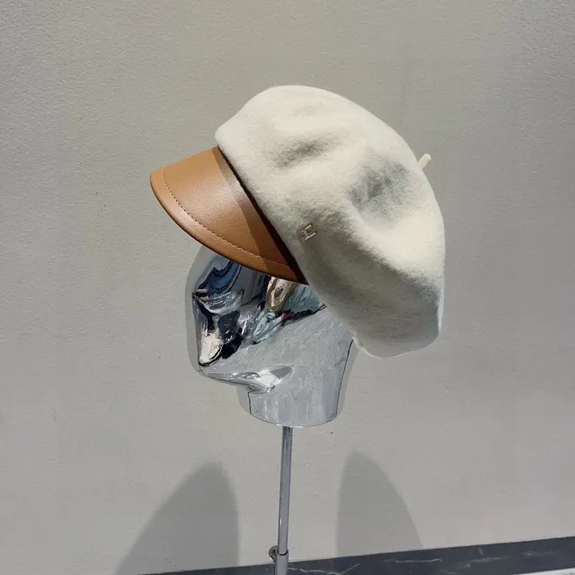 Hermès Beret with Visor Two-Tone Felt and Leather