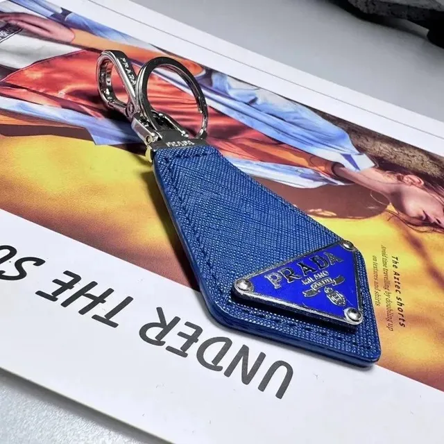 Prada Triangle Logo Keychain Saffiano Leather