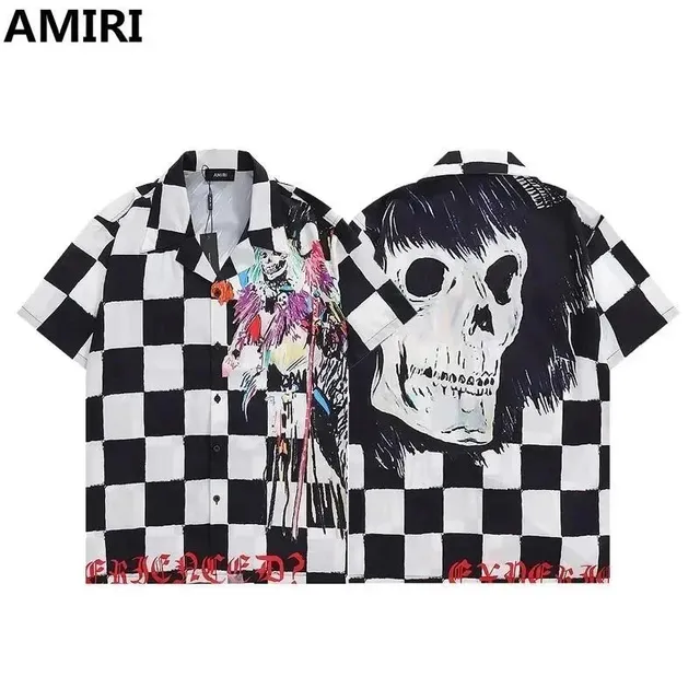Amiri Checkered Shirt Skull Graphic