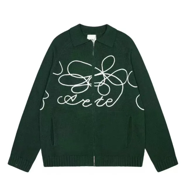 Arte Antwerp Zip-Up Knit Sweater Abstract Logo Embroidery