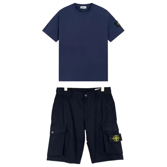 Stone Island T-Shirt and Cargo Shorts Set Navy and Black