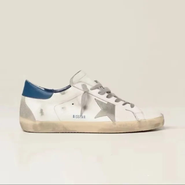Golden Goose Superstar Distressed White with Blue Heel and Silver Star