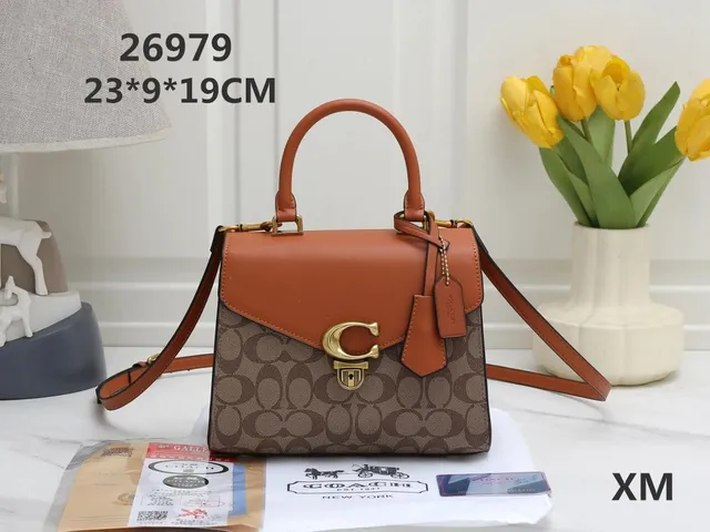 Coach Top-Handle Bag Signature Canvas with Leather Trim