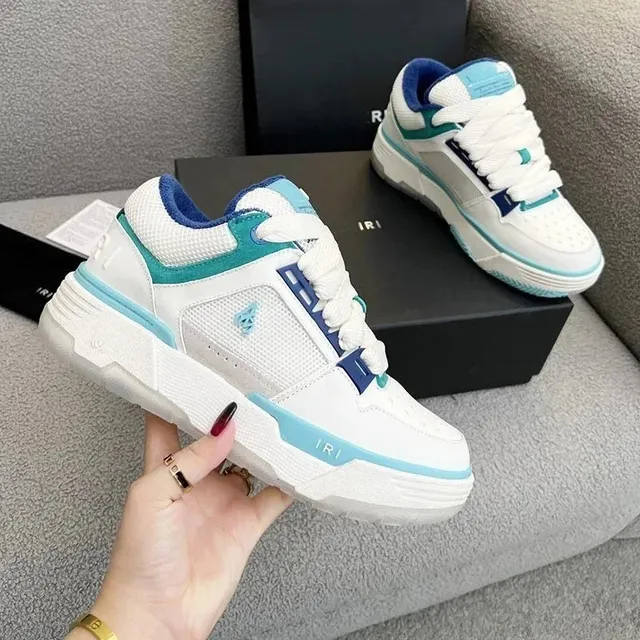 Low-Top Sneaker White with Blue and Teal Accents
