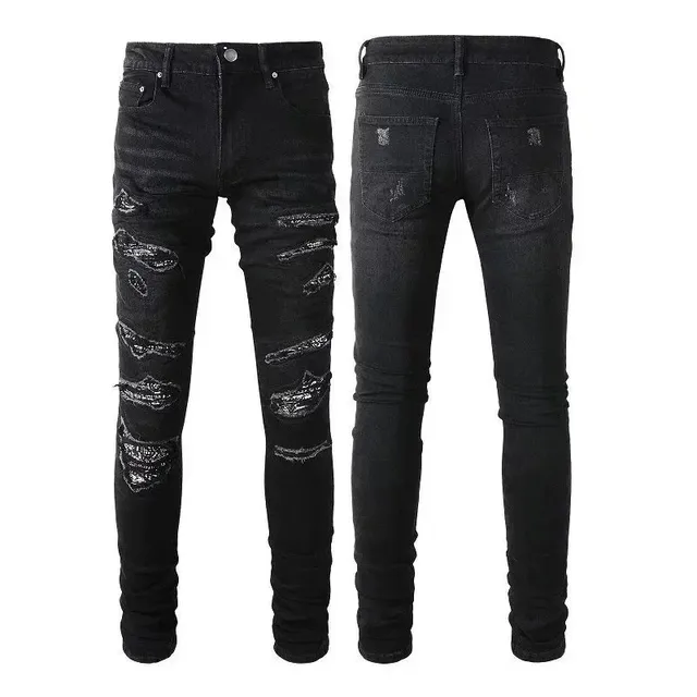 Amiri Distressed Skinny Jeans Sequined Rips