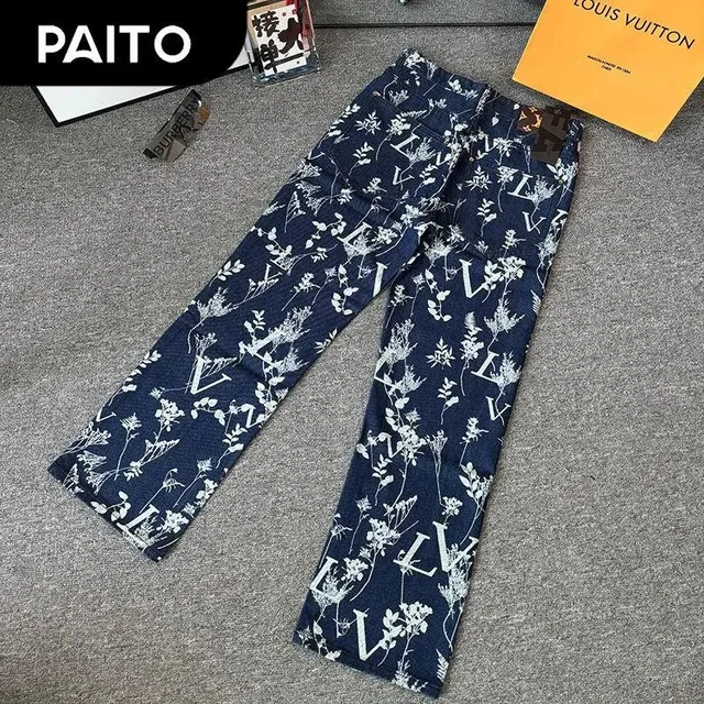 Louis Vuitton Monogram Floral Jeans Navy with White LV and Floral Print