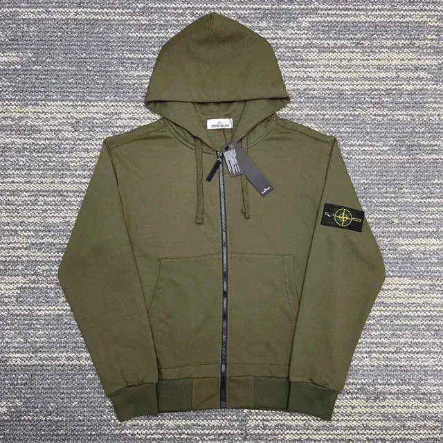 Stone Island Zip-Up Hoodie Olive Green