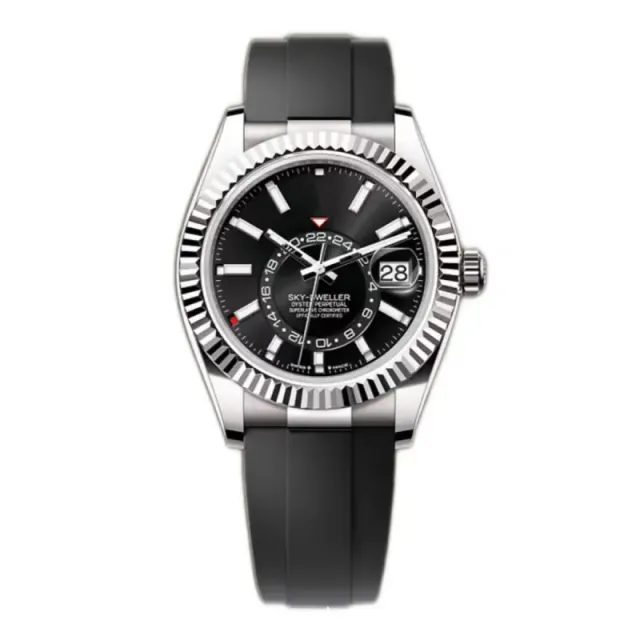 Rolex Sky-Dweller Black Dial with White Gold Fluted Bezel