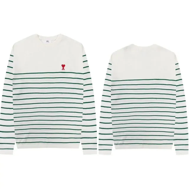 AMI Paris Striped Knit Sweater Heart Logo