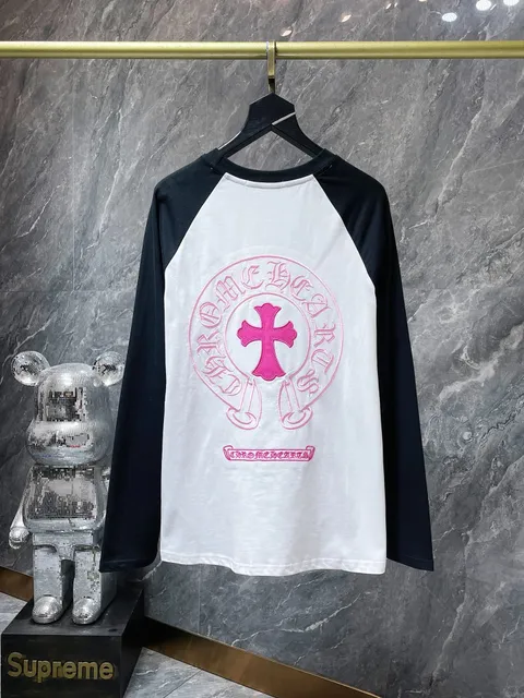 Chrome Hearts Raglan Long Sleeve Tee Pink Cross Logo