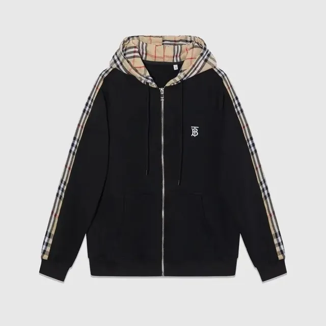 Burberry Zip-Up Hoodie Check Stripe Sleeve