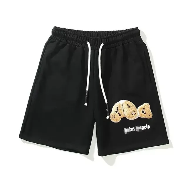 Palm Angels Embroidered Bear Shorts Black with Teddy Bear Appliqué