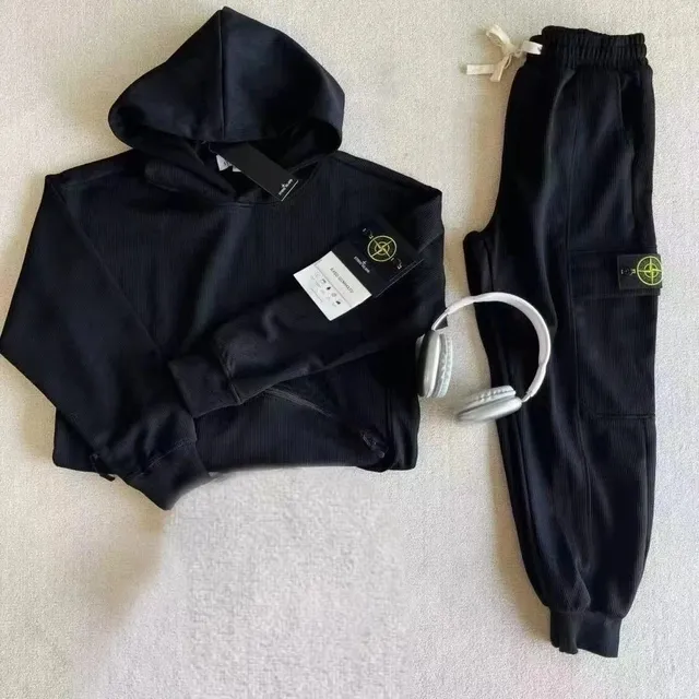 Stone Island Corduroy Hoodie and Joggers Set Black Corduroy