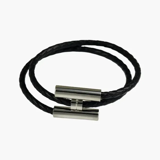 Chrome Hearts Double Bar Bracelet Braided Leather
