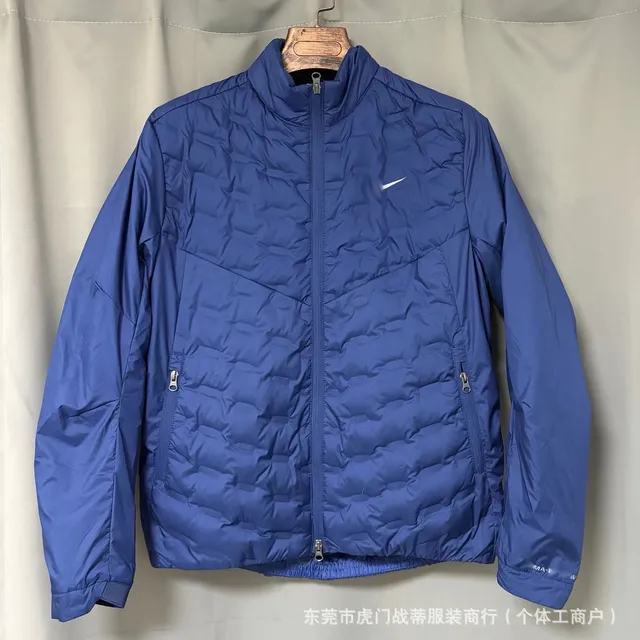 Blue long sleeved down jacket