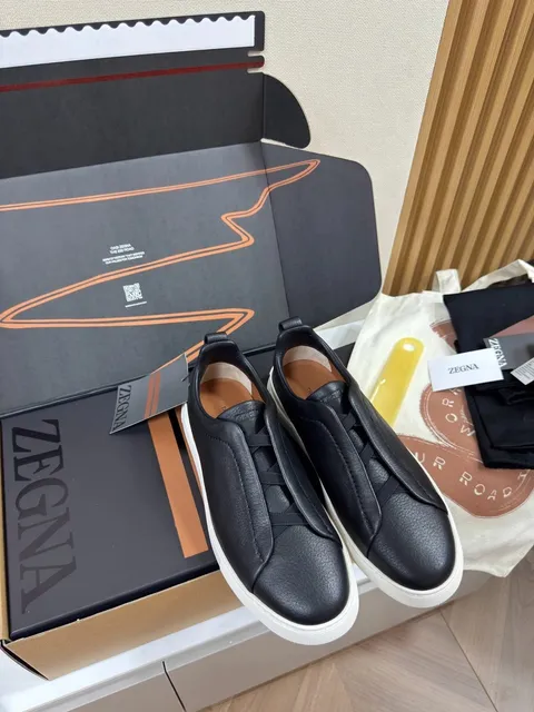 Zegna Triple Stitch Black Leather