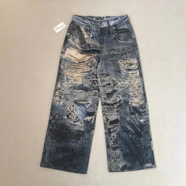 Acne Studios Distressed Graffiti Jeans Destroyed Print
