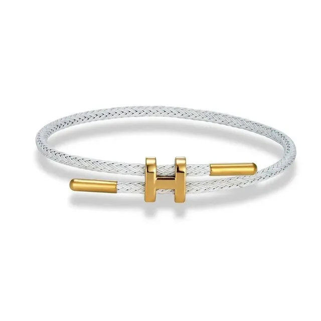 Hermès H Bracelet White Braided Cord with Gold H