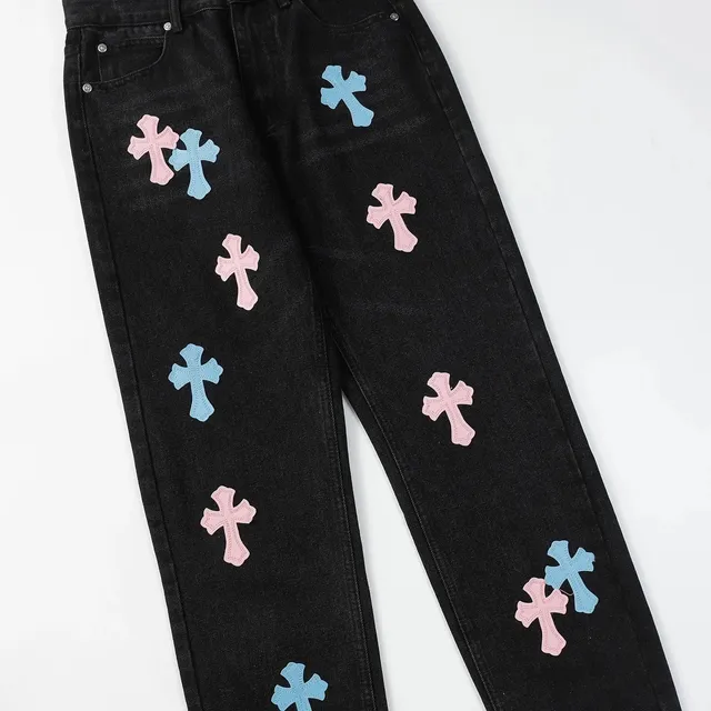 Chrome Hearts Cross Patch Jeans Pastel Cross Appliqué