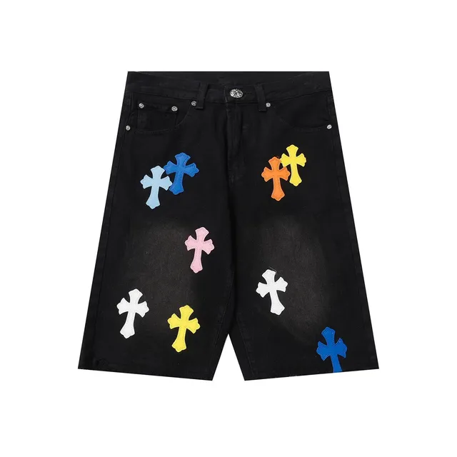 Chrome Hearts Cross Patch Denim Shorts Multi-Color Cross Appliqué