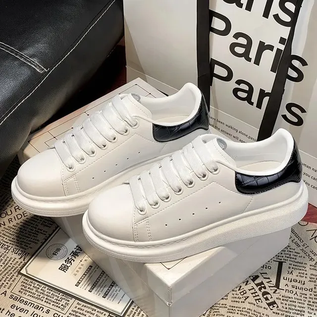 Alexander McQueen Oversized Sneaker White with Black Croc-Embossed Heel