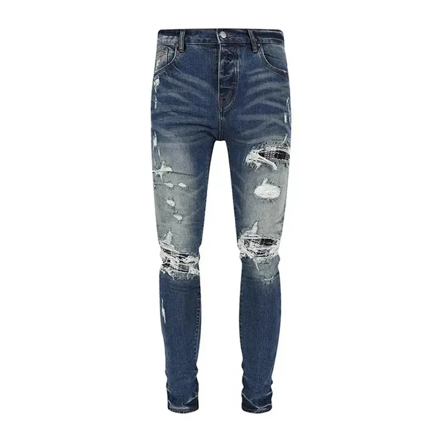 Distressed Slim Fit Jeans Medium Wash with Heavy Rips
