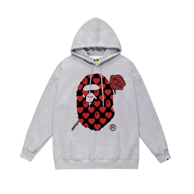 BAPE Hooded Sweatshirt Heart Ape Head Rose Print