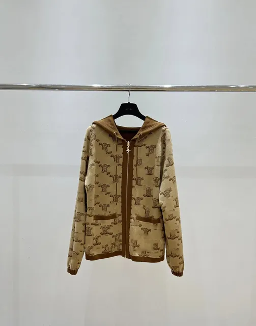 Celine Hooded Zip-Up Sweatshirt Monogram Jacquard