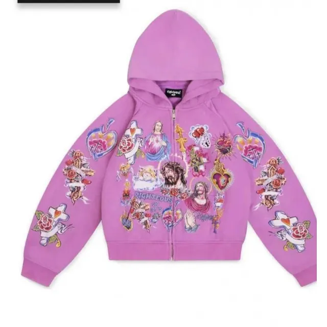 Rhude Zip-Up Hoodie Religious Tattoo Print