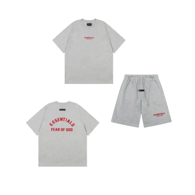 Fear of God Essentials Essentials Set Heather Grey Red Logo