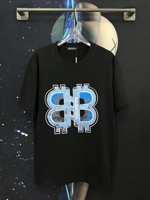 Balenciaga Bitcoin Logo T-Shirt Distressed Blue Print