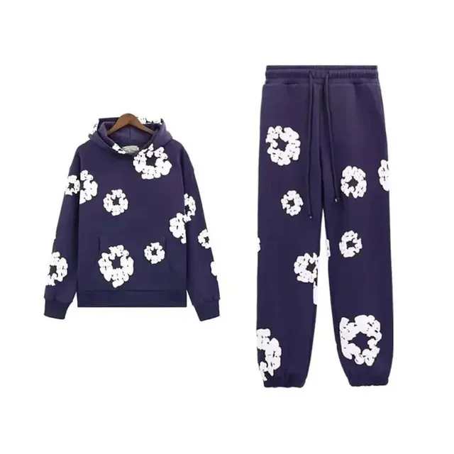 Balenciaga Floral Hoodie and Joggers Set Navy with White Floral Print