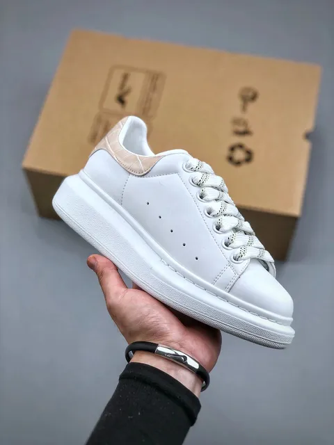 Alexander McQueen Oversized Sneaker White with Beige Croc-Embossed Heel