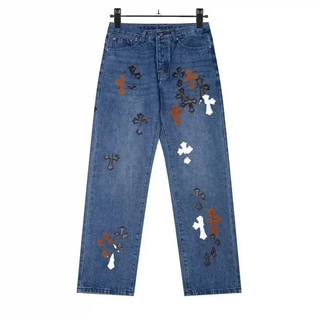 Chrome Hearts Cross-Embroidered Jeans Multi-Cross Patchwork