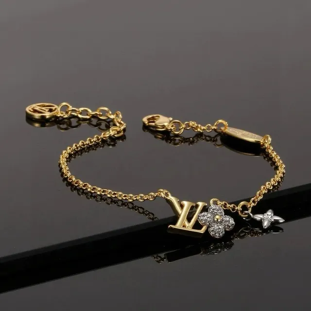 Louis Vuitton LV Flower Charm Bracelet Gold-tone with Crystal Flower Charms