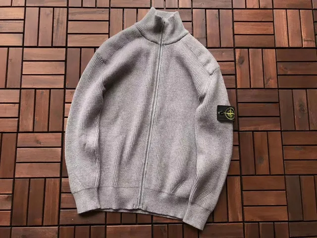 Stone Island Zip-Up Knit Sweater Ribbed Construction