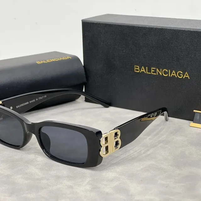 Balenciaga BB Square Sunglasses Black Frame Gold Logo