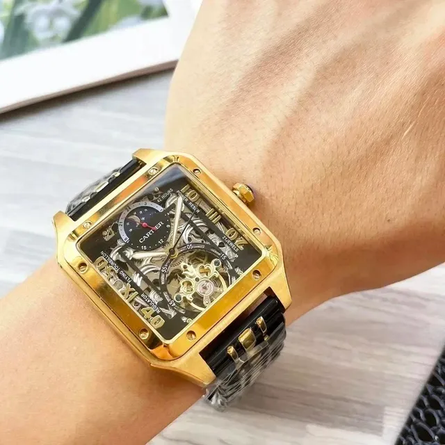 Santos de Cartier Skeleton Gold Case Black Dial
